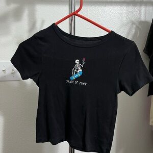 Fifth Sun Black Crop Top with Skeleton Graphic